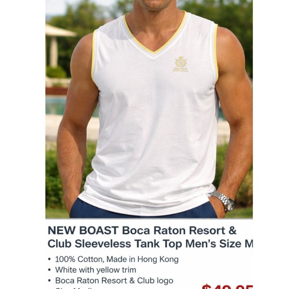 Men's  BOAST U.S.A Boca Raton Resort & Club 100% Cotton Tee Shirt White  Sz M